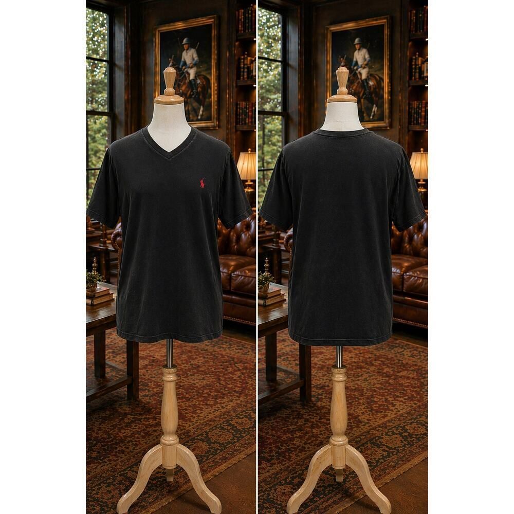 Polo Ralph Lauren V-Neck Tee Black Red Pony Size L